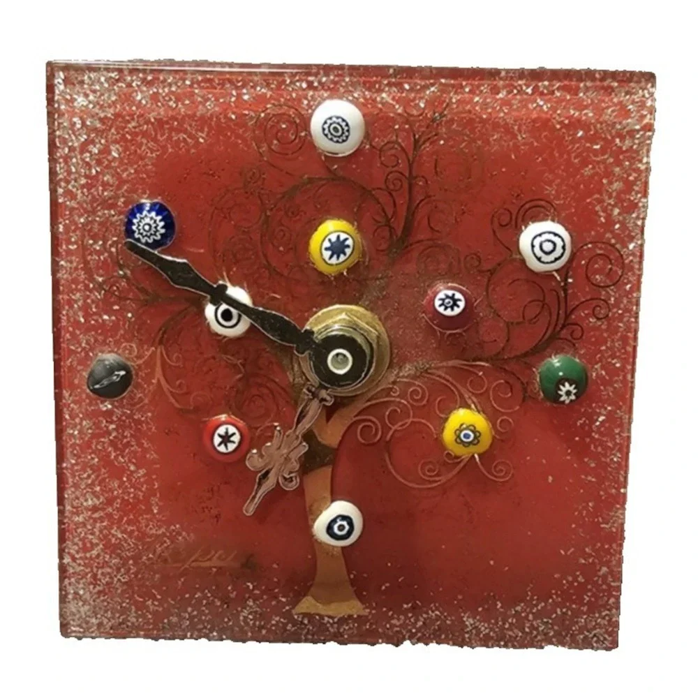 Sospiri Venezia Table Quartz Clock Murano Glass Silent Tree of Life Good Used